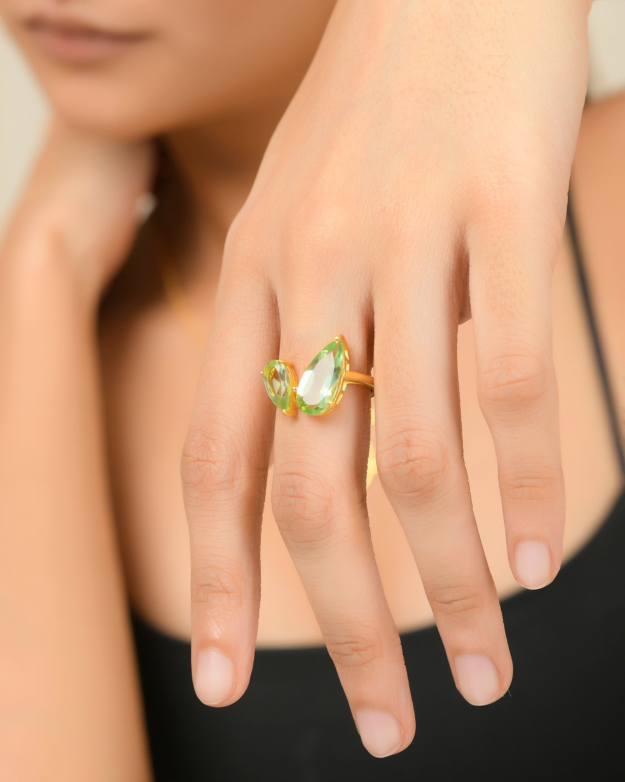 Green Apple Pear Zirconia Ring