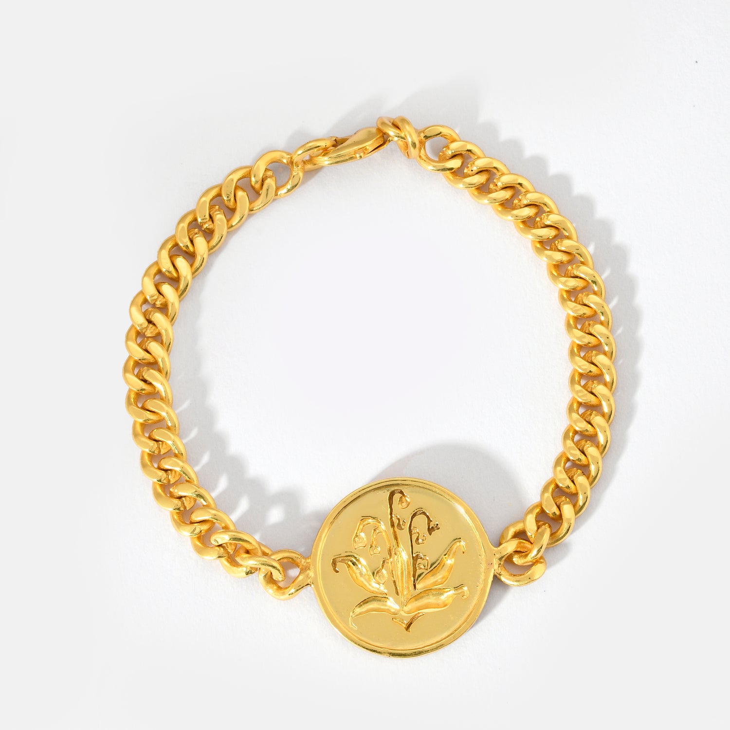 Lotus Charm Curb Chain Bracelet