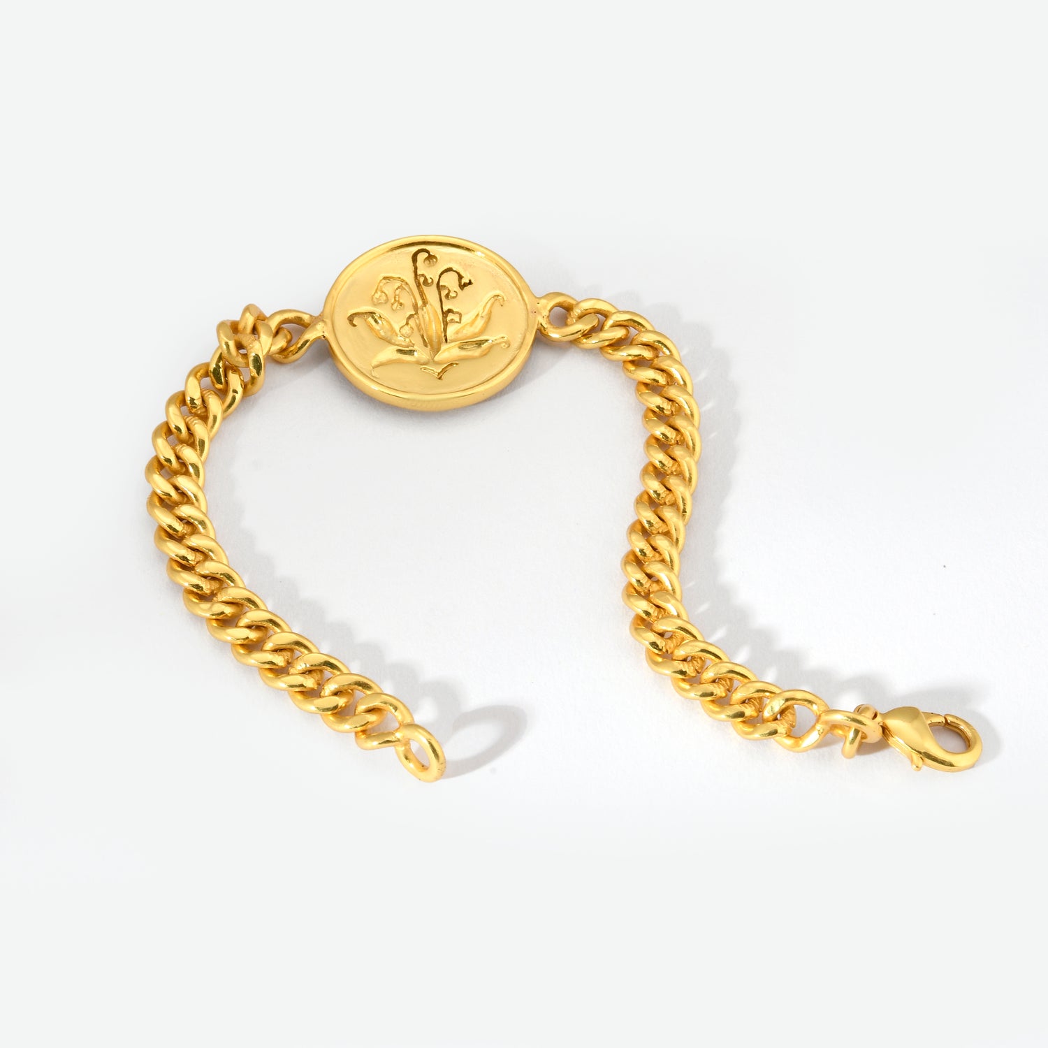 Lotus Charm Curb Chain Bracelet