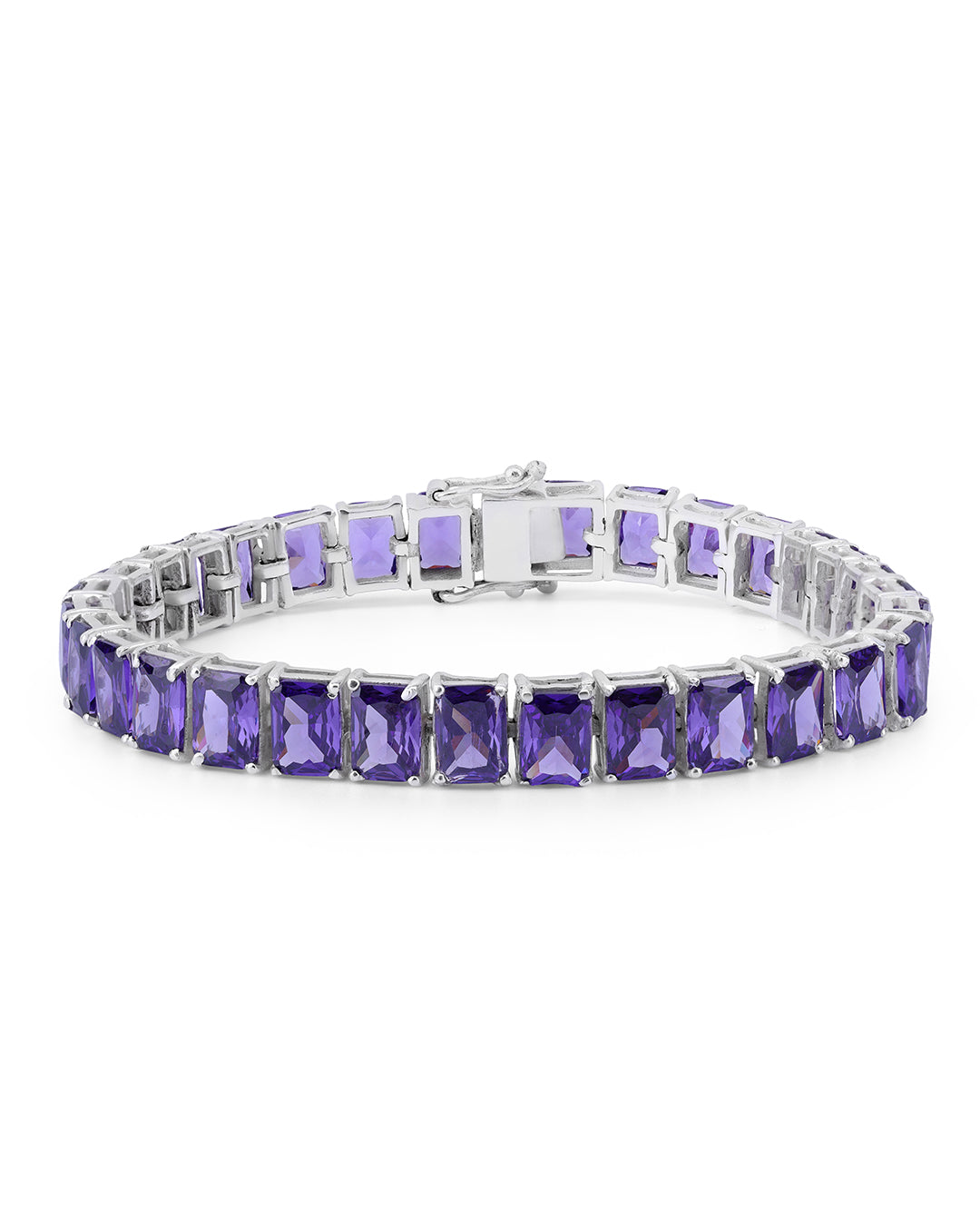 Emerald Shaped Amethyst Zirconia Tennis Bracelet