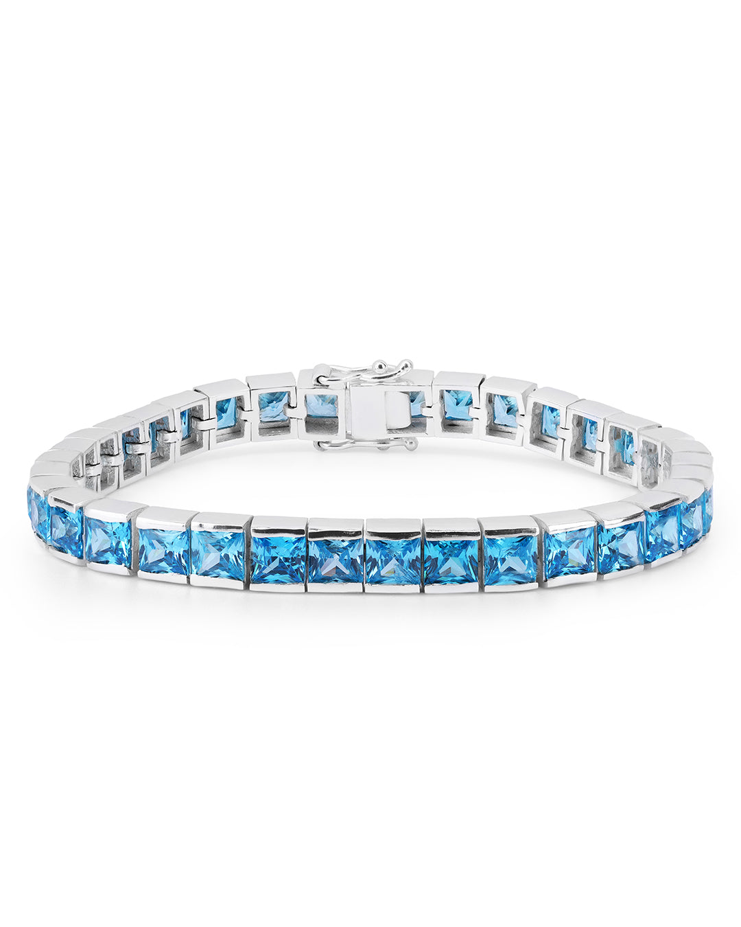 Princess Blue Bezel Set Zirconia Tennis Bracelet