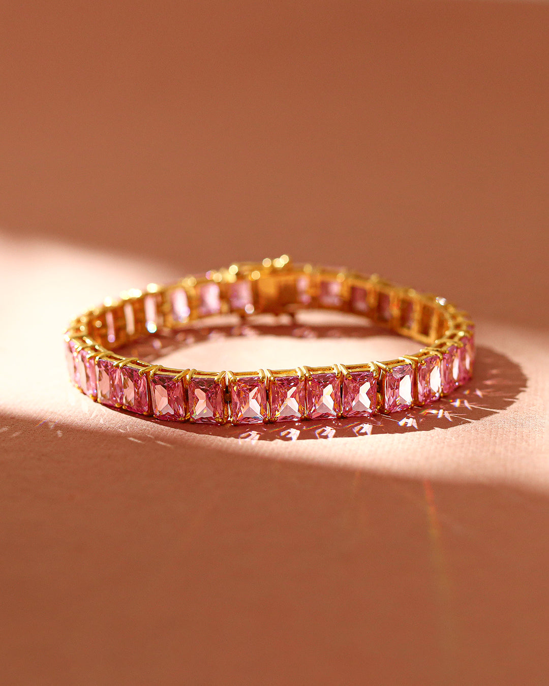 Pink Tourmaline Octagon Zirconia Tennis Bracelet