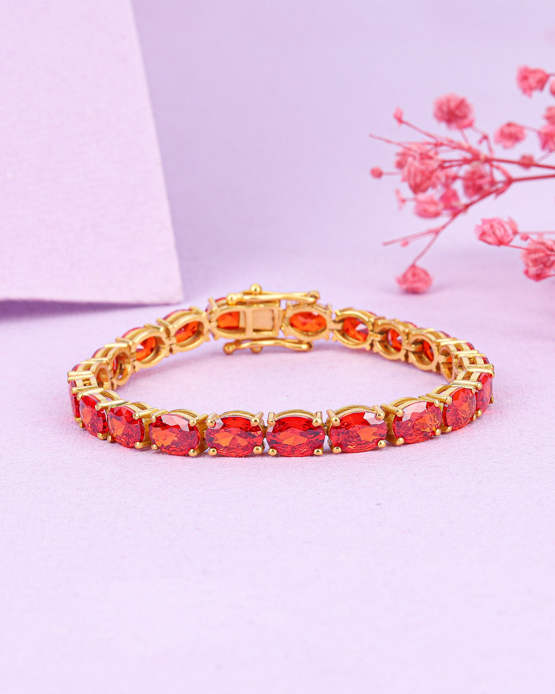 Oval Cherry Opal Zirconia Tennis Bracelet