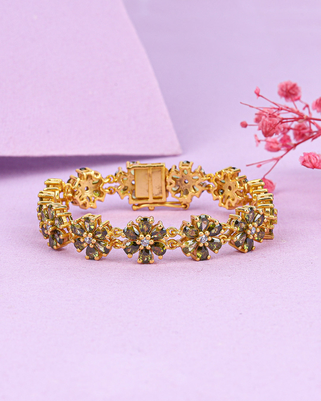 Floral Demantoid Garnet Zirconia Bracelet