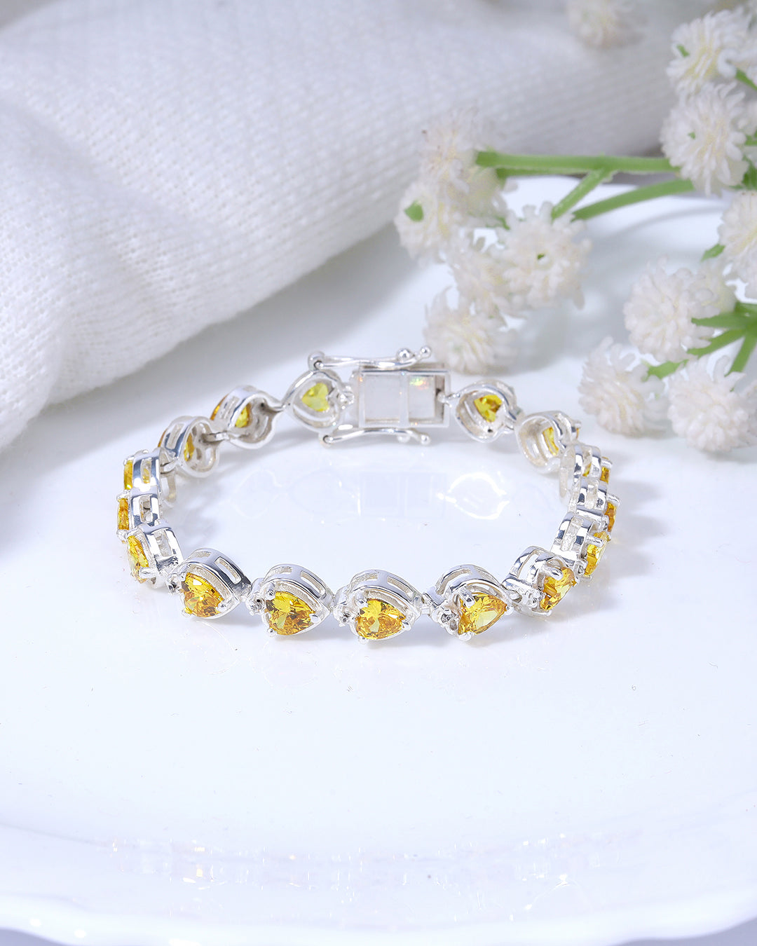 Citrine Heart Shaped Zirconia Bracelet with White Accents