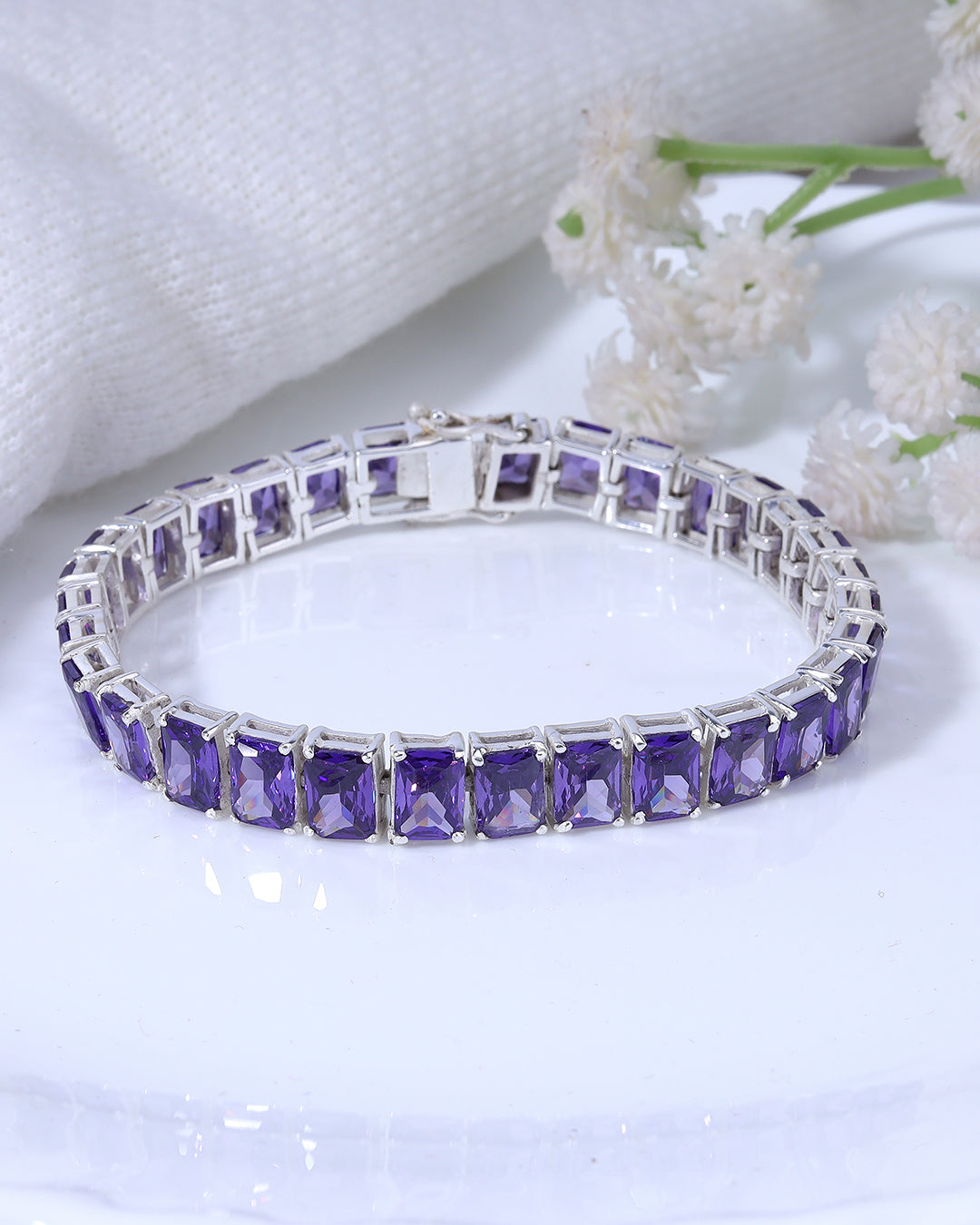 Emerald Shaped Amethyst Zirconia Tennis Bracelet