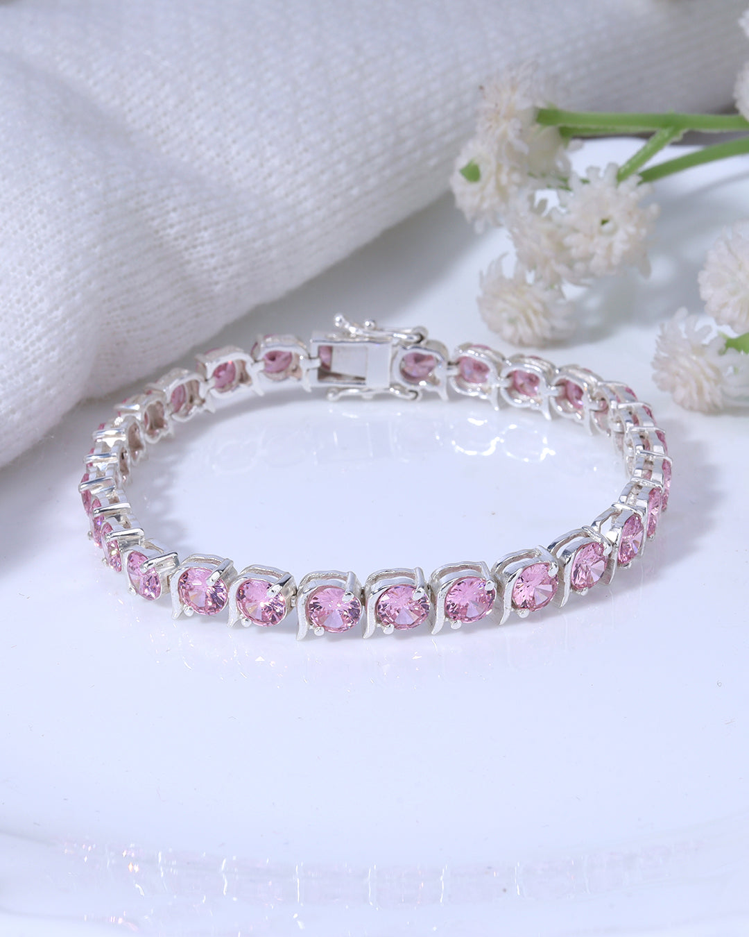 Pink Tourmaline Zirconia Tennis Bracelet