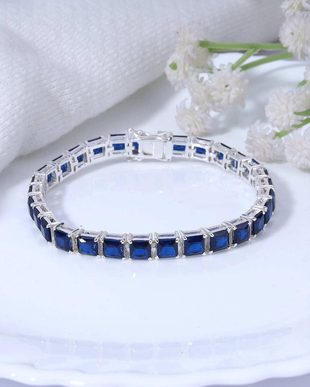 Blue Sapphire Square Zirconia Tennis Bracelet