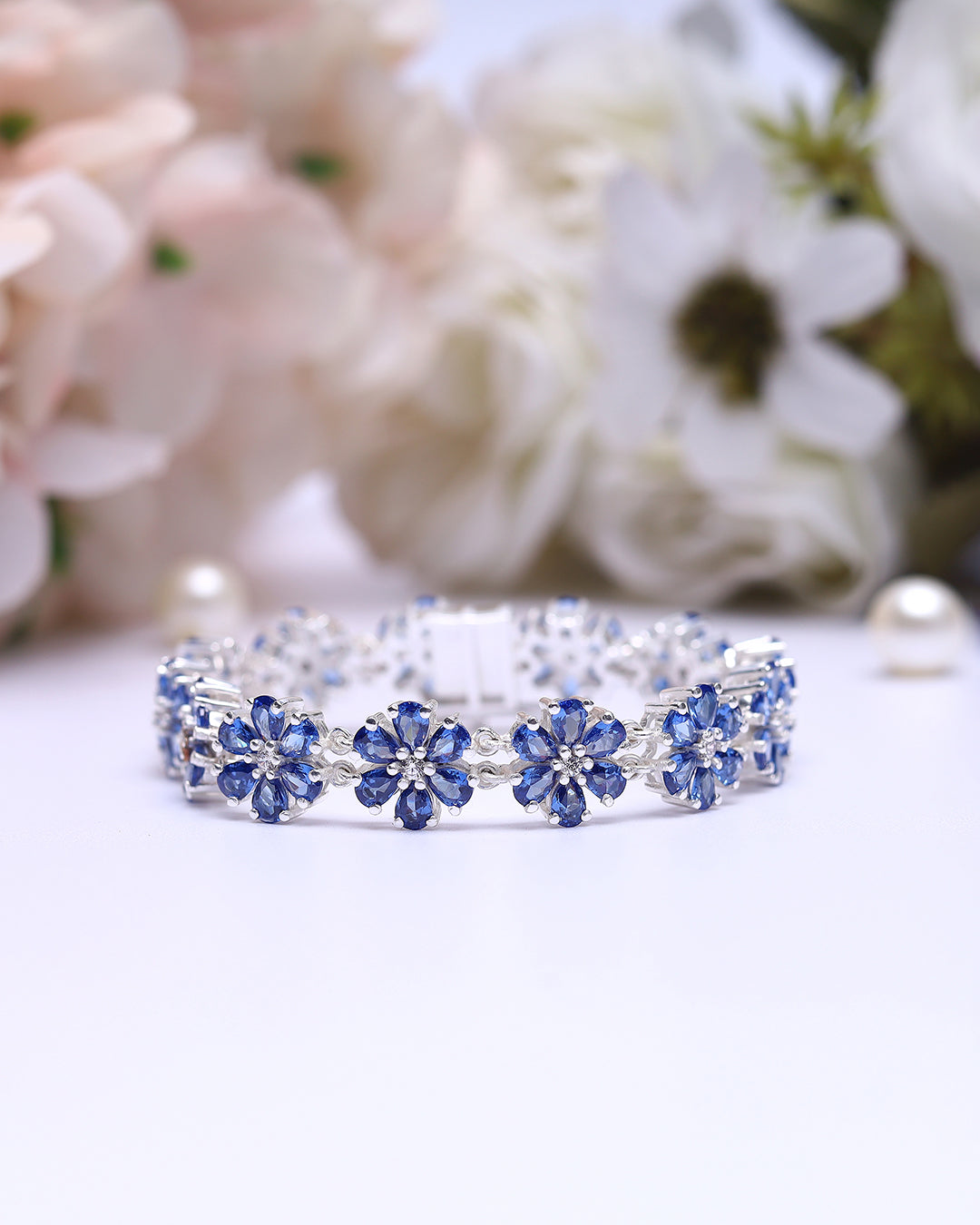 Floral Tanzanite Pear Zirconia Bracelet with White Accents