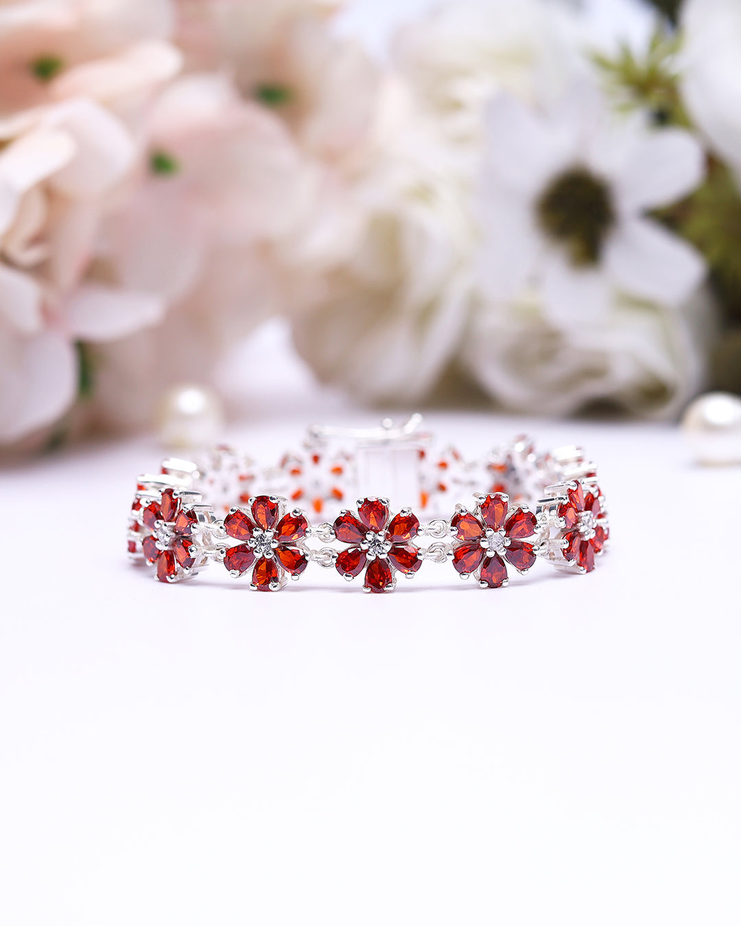 Floral Tourmaline Pear Zirconia Bracelet with White Accents