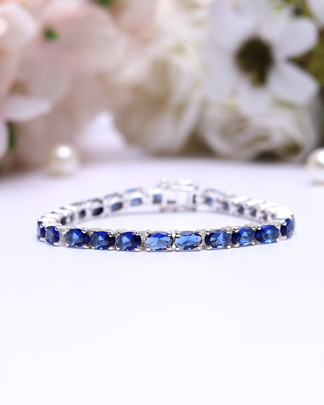 Blue Sapphire Oval Zirconia Tennis Bracelet