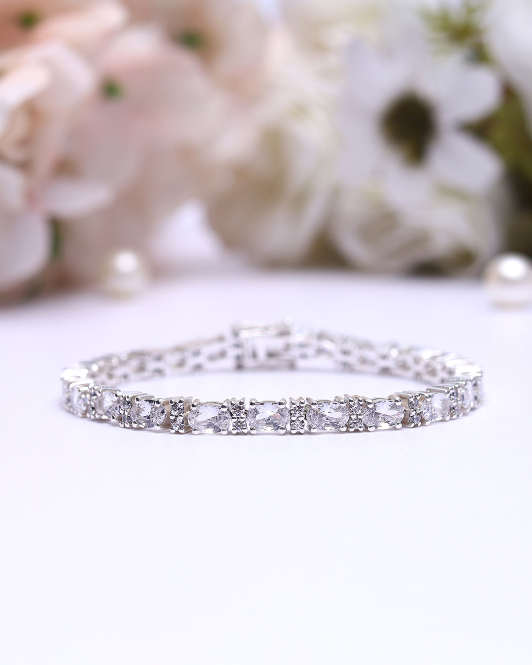 Statement Oval White Zirconia Tennis Bracelet