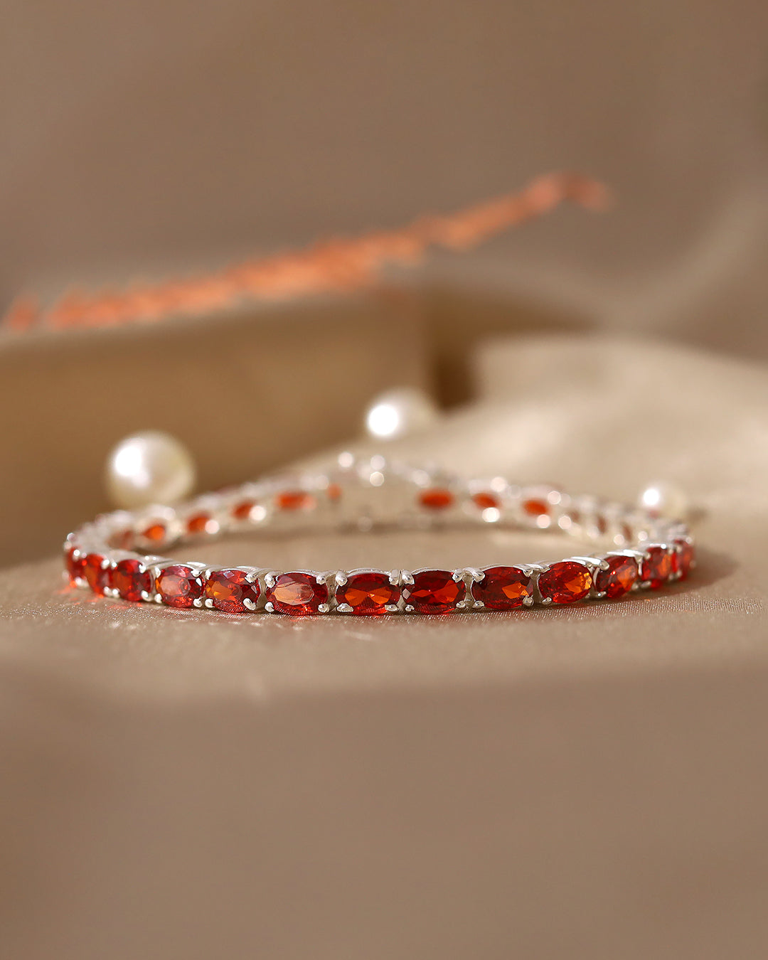 Garnet Oval Zirconia Tennis Bracelet